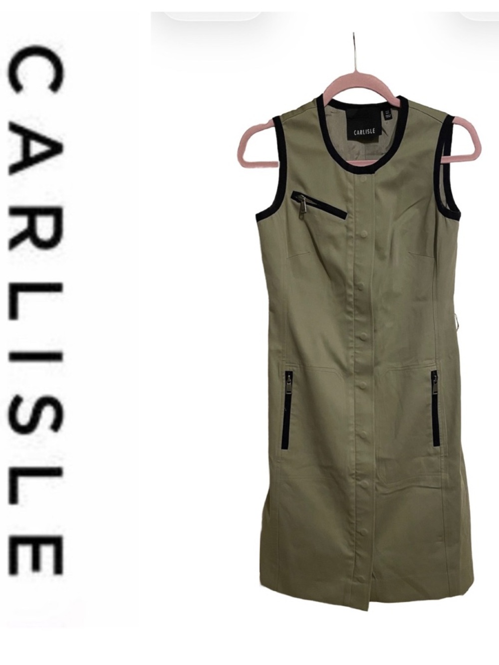 Carlisle Olive Green Sleeveless Zip-Trim Midi Dress Sz 0  size small